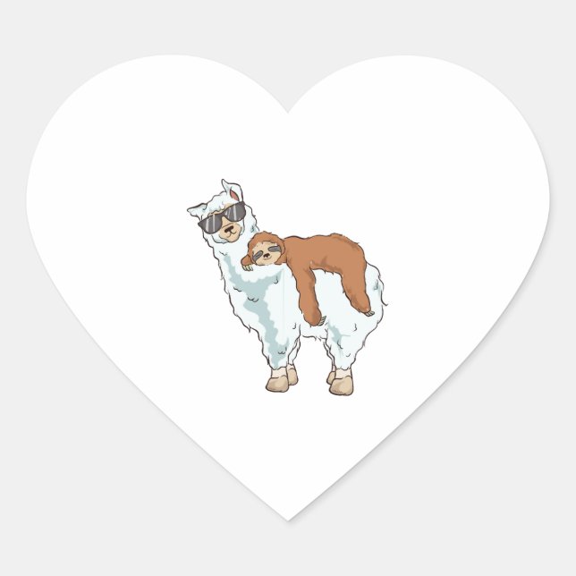 Cute  Funny Sloth Riding Llama   Heart Sticker (Front)