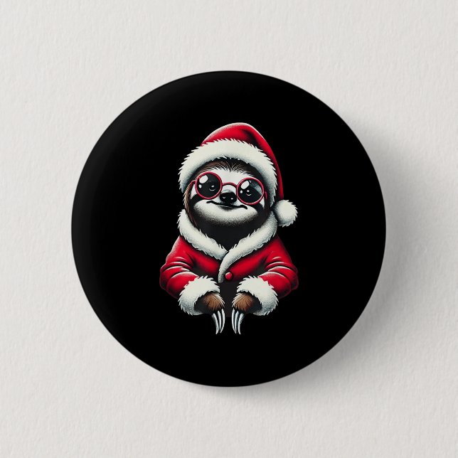 Cute Funny Sloth Santa Claus Christmas Xmas Sloth  6 Cm Round Badge (Front)