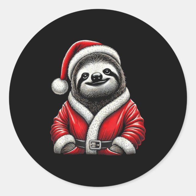 Cute Funny Sloth Santa Claus Christmas Xmas Sloth  Classic Round Sticker (Front)