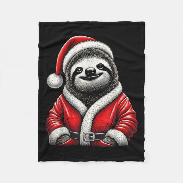 Cute Funny Sloth Santa Claus Christmas Xmas Sloth  Fleece Blanket (Front)