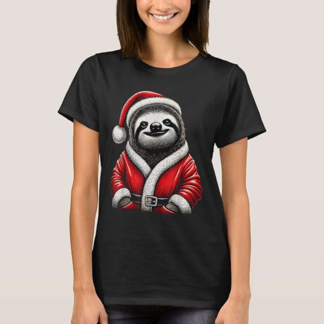 Cute Funny Sloth Santa Claus Christmas Xmas Sloth  T-Shirt (Front)