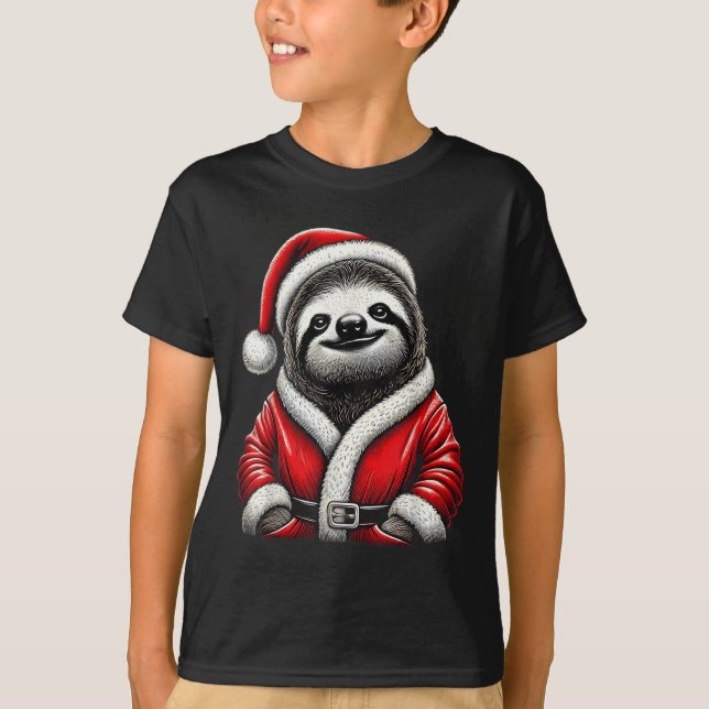 Cute Funny Sloth Santa Claus Christmas Xmas Sloth  T-Shirt (Front)