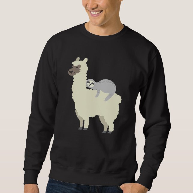 Cute & Funny Sloth Sleeping On Llama Friend Sweatshirt (Front)