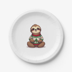 Cute Funny Sloth Ugly Christmas Xmas Sloth (2) Paper Plate