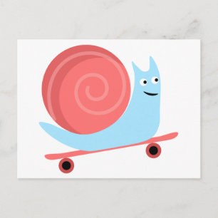 Cute funny snail rides on skateboard postcard