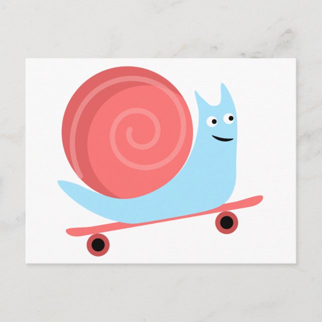 Cute funny snail rides on skateboard postcard (Front)