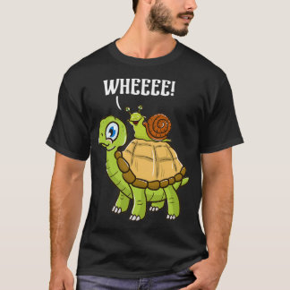 Cute Funny Snail Riding on Turtle Yelling Wheee T-Shirt