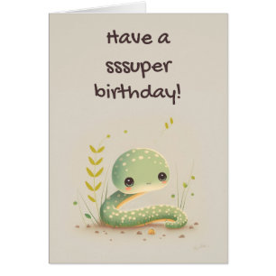 Cute Funny Snake Cartoon Birthday Card