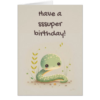 Cute Funny Snake Cartoon Birthday Card