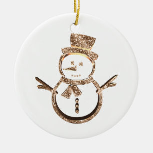 Cute Funny Snowman Elegant Gold and White Ceramic Ornament