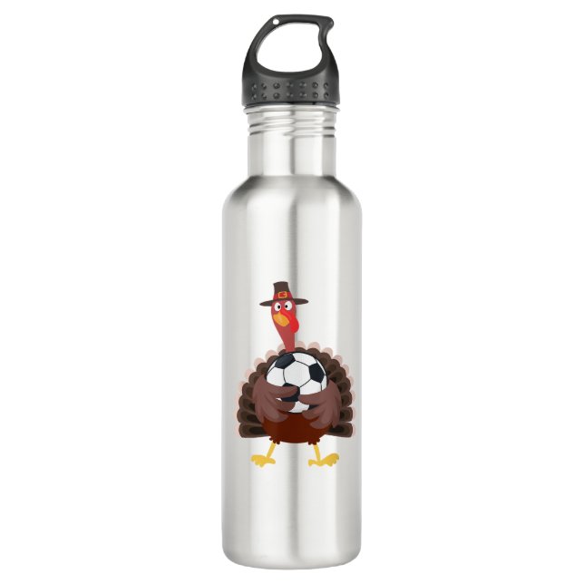 Cute Funny Soccer Thanksgiving Turkey Boys  710 Ml Water Bottle (Front)