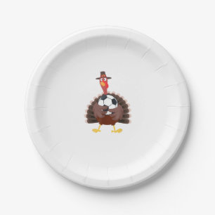 Cute Funny Soccer Thanksgiving Turkey Boys  Paper Plate