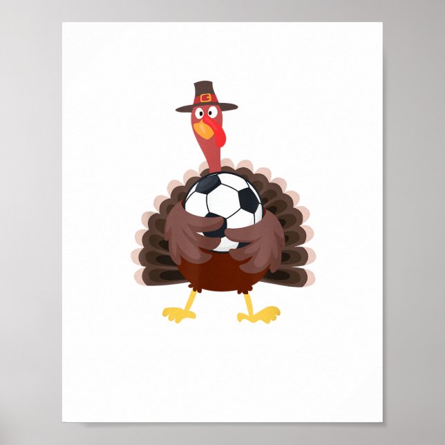 Cute Funny Soccer Thanksgiving Turkey Boys  Poster (Front)
