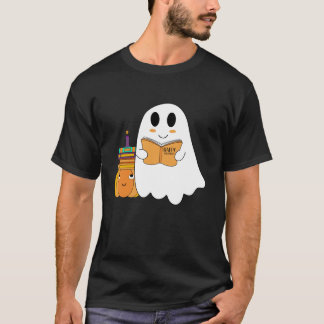 Cute Funny Spooky Ghost Reading Books Pumpkin Teac T-Shirt
