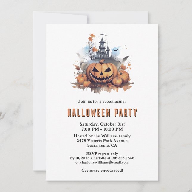 Cute Funny Spooky Pumpkins Bats Halloween Party Invitation (Front)