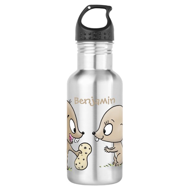 Cute funny squirrels cartoon illustration 532 ml water bottle (Front)