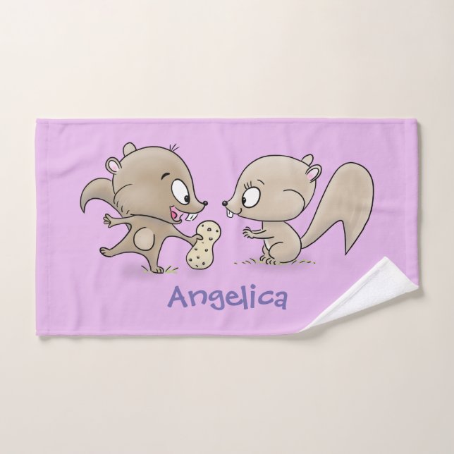 Cute funny squirrels cartoon illustration bath towel set (Hand Towel)