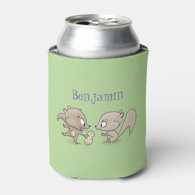Cute funny squirrels cartoon illustration can cooler (Can Front)