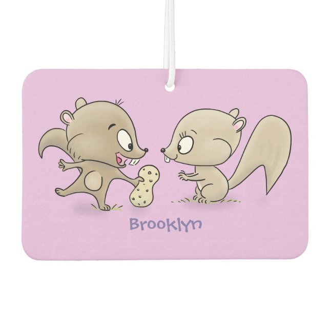 Cute funny squirrels cartoon illustration car air freshener (Front)