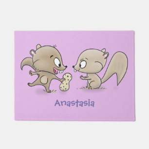 Cute funny squirrels cartoon illustration doormat