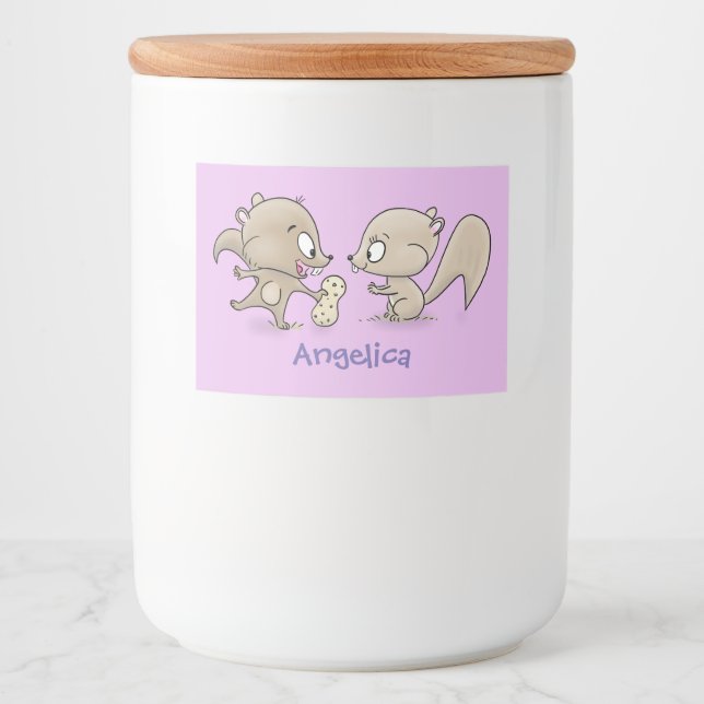 Cute funny squirrels cartoon illustration food label (Front)