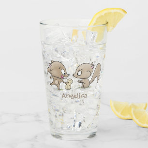 Cute funny squirrels cartoon illustration glass