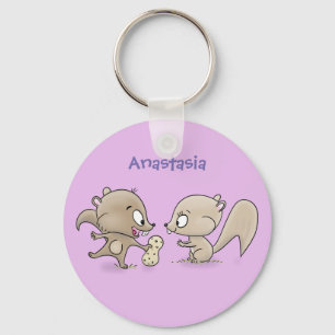 Cute funny squirrels cartoon illustration key ring
