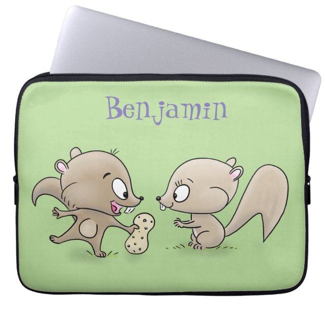 Cute funny squirrels cartoon illustration laptop sleeve (Front)