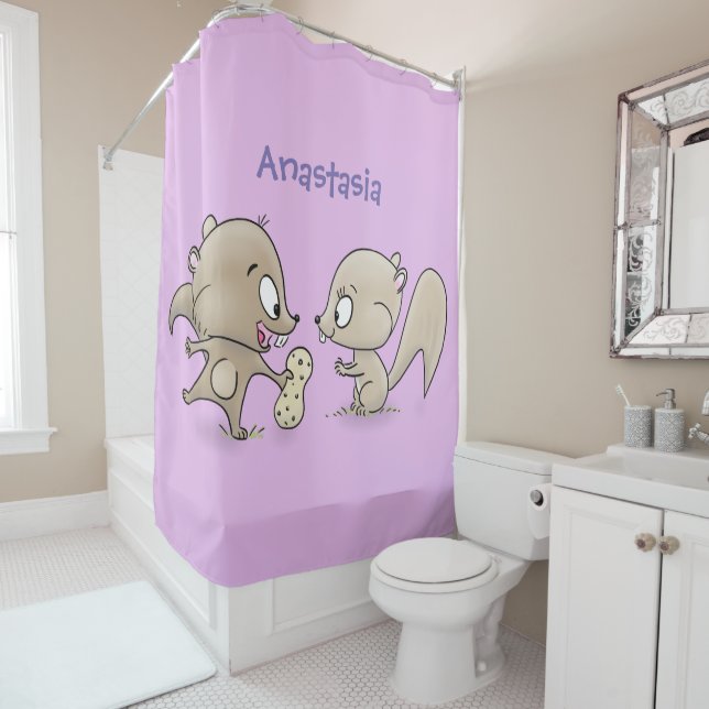 Cute funny squirrels cartoon illustration shower curtain (In Situ)