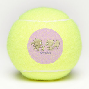Cute funny squirrels cartoon illustration tennis balls