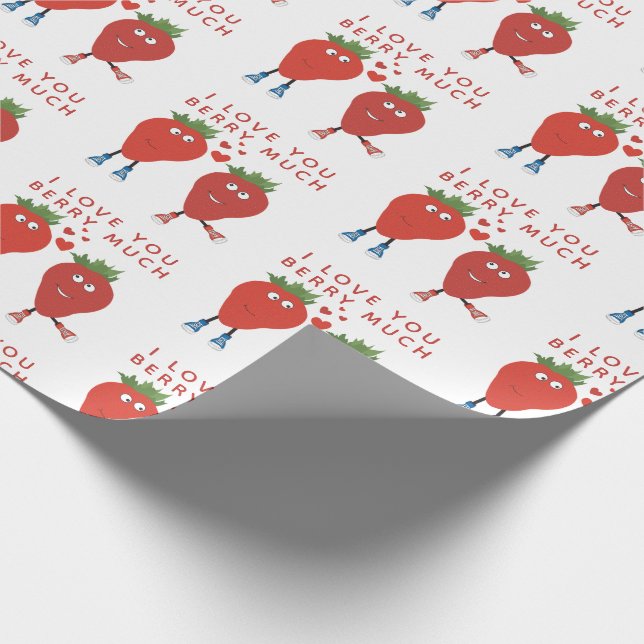 Cute Funny Strawberries In Love Wrapping Paper (Corner)