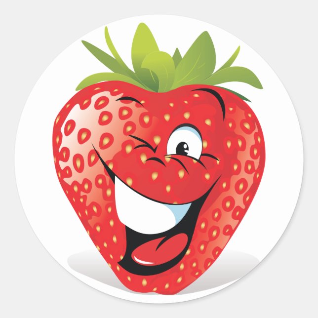 Cute Funny Strawberry Cartoon design Classic Round Sticker (Front)