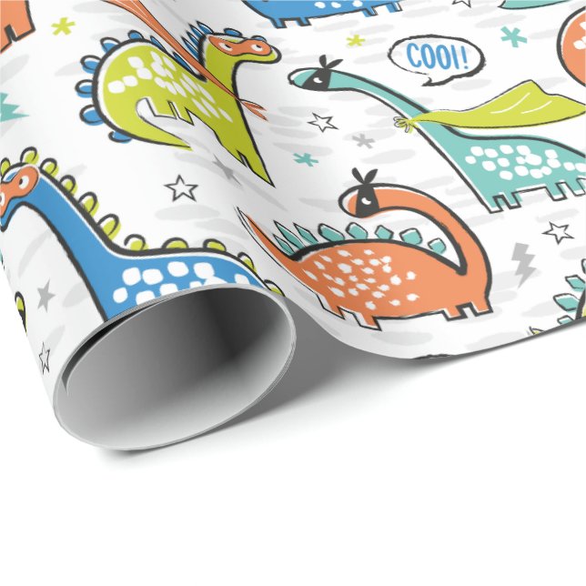 Cute funny superhero dinosaurs wrapping paper (Roll Corner)