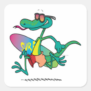 cute funny surfer beach lizard cartoon square sticker