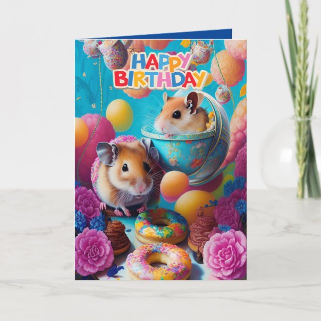 Cute Funny Syrian Hamsters Birthday Card (Front)