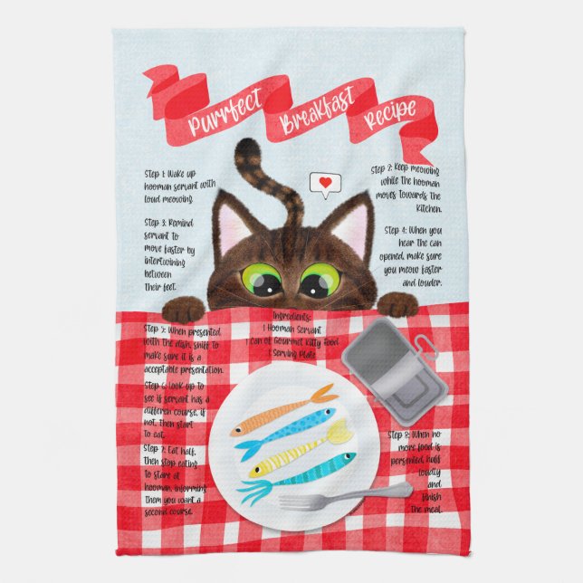 Cute Funny Tabby Cat Tea Towel (Vertical)