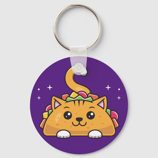 Cute Funny Taco cat rainbow Key Ring (Front)