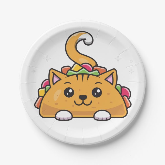 Cute Funny Taco cat rainbow Paper Plate (Front)