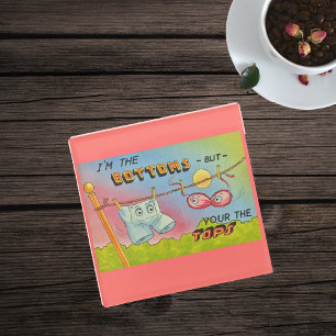 Cute Funny Talking Underwear Hanging Clothes Line Glass Coaster