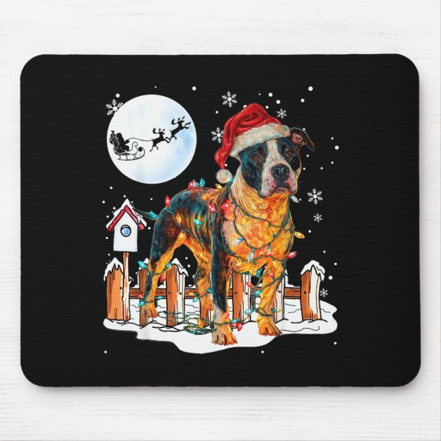 Cute Funny Tbull Christmas Lights Santa Hat Holida Mouse Pad (Front)
