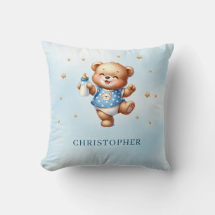 Cute funny teddy bear with baby bottle cushion