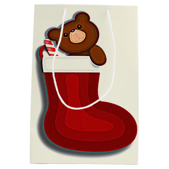 Cute Funny Teddybear in Stocking Christmas Medium Gift Bag (Back)