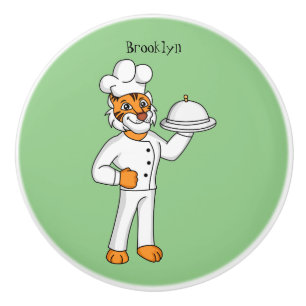 Cute funny tiger chef cartoon illustration ceramic knob