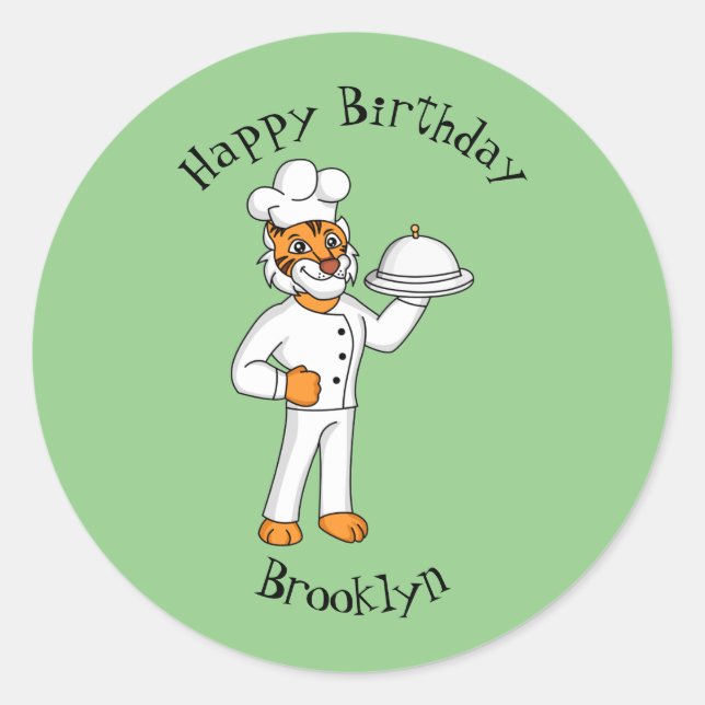 Cute funny tiger chef cartoon illustration  classic round sticker (Front)