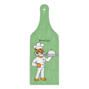 Cute funny tiger chef cartoon illustration  cutting board