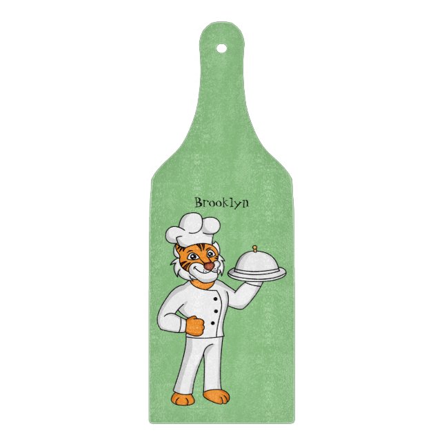 Cute funny tiger chef cartoon illustration  cutting board (Front)