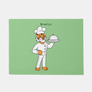 Cute funny tiger chef cartoon illustration doormat