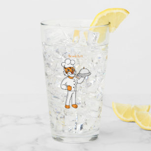 Cute funny tiger chef cartoon illustration glass
