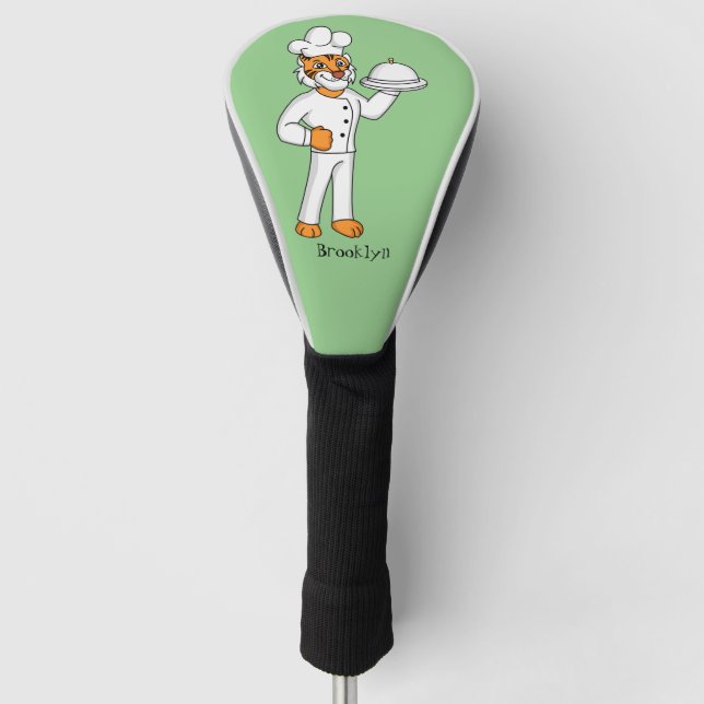 Cute funny tiger chef cartoon illustration golf head cover (Front)