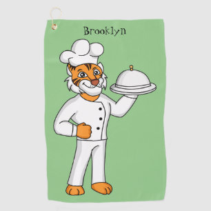 Cute funny tiger chef cartoon illustration golf towel